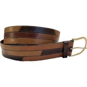 Linea Pelle Multi Brown Leather Patchwork Color Block Belt Gold Buckle Women L